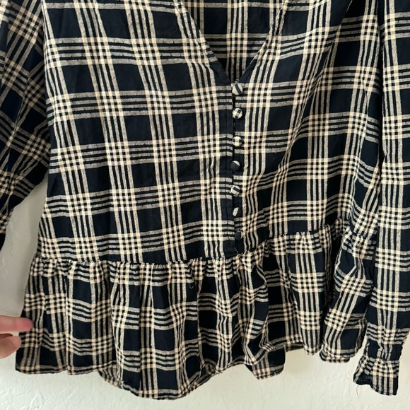 Madewell Plaid Courtyard Metallic Ruffle Hem Peplum Button Blouse XS - Picture 4 of 7